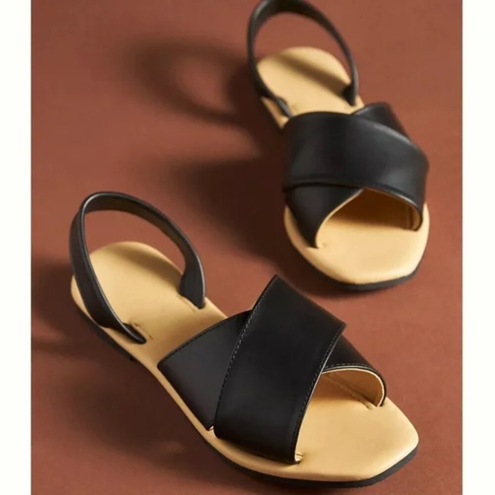 NWOB Nisolo All-Day Black Leather Cross Sandal Sling Back, Size 9.5